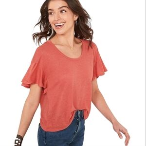 Flutter-Sleeve Scoop-Neck Linen-Jersey Easy T-Shirt Large Tall